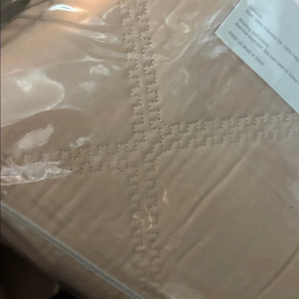 Tan Velvet Quilt Set with Textured Pattern three-piece set